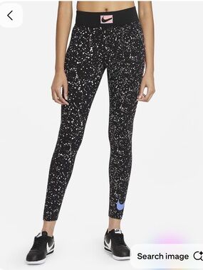 Nike Black Splatter Leggings with Blue Swoosh
